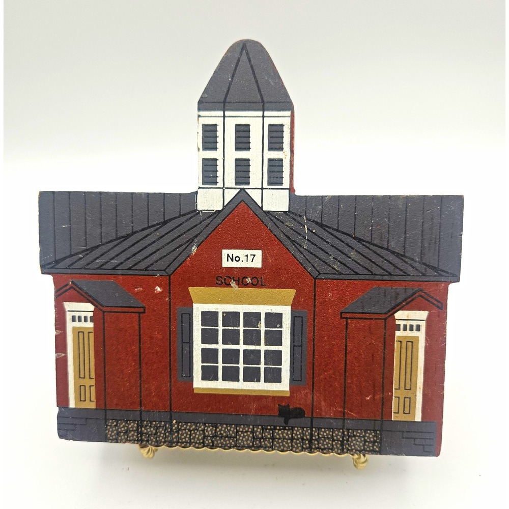The Cat's Meow Village Octagonal School No. 17 Wood Hand Painted Signed 1989